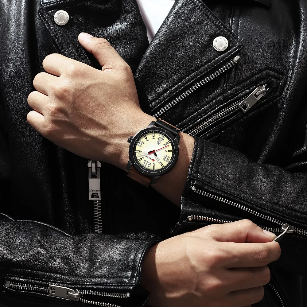 CURREN8324 Leather wrist watch Calendar Waterproof quartz Business men's |