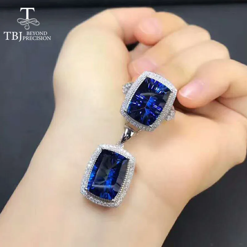 TBJ большая подушка с покрытием украшения голубым топазом набор кулон и кольцо