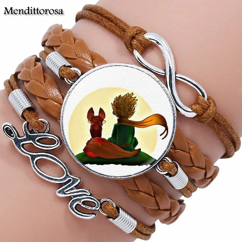 В стиле Маленький принц логотип Многослойные черный/коричневый кожаный браслет