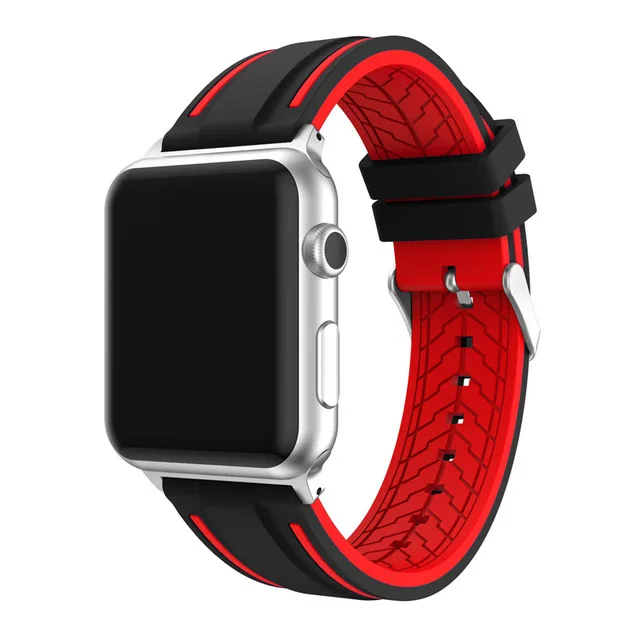 Спортивный мягкий силиконовый ремешок для Apple Watch Series4 3 2 1 42 мм 38 мм стильный ремешок замена ремешок браслет для iWatch - Цвет ремешка: black red