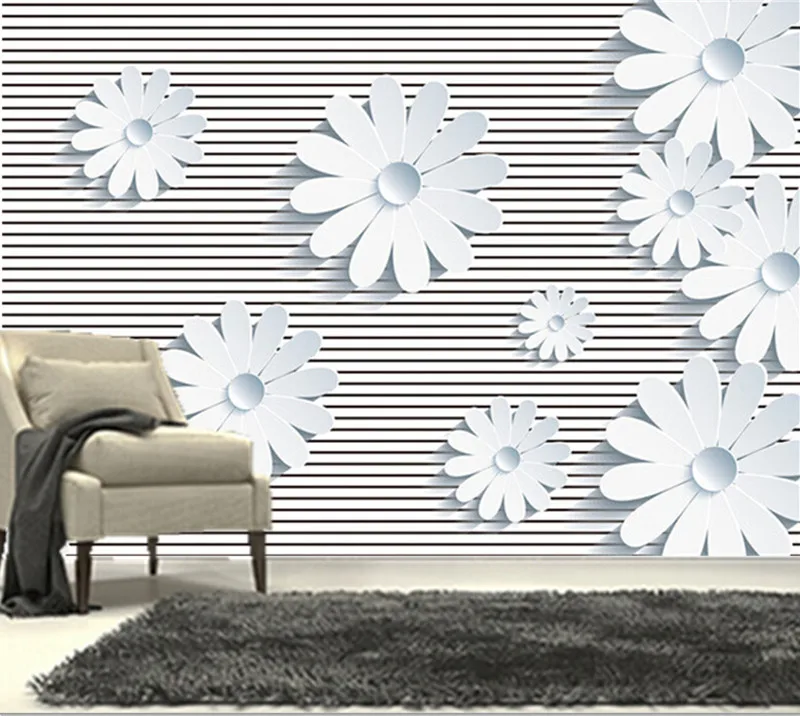 Пользовательские 3D фрески современная простота трехмерных белых цветов papel де