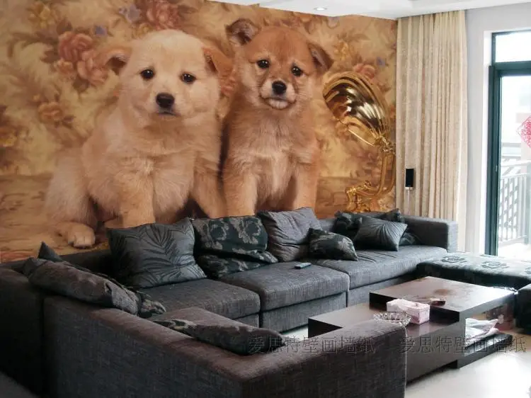 

Custom photo wallpaper 3D stereo cartoon lovely dogs mural children's room bedroom pet shop wallpaper mural