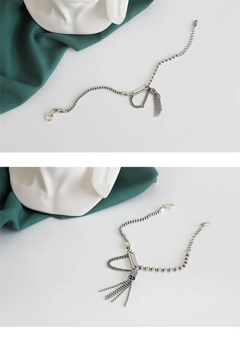 Стерлингового серебра 925 пробы кисточкой цепи браслеты для женщин pulseras mujer, винтажный браслет из бисера браслет на руку ювелирные изделия bileklik