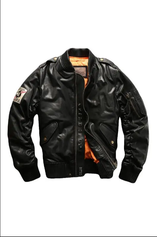 

Fashionable men's leather down jacket thickened warm sheepskin down jacket fashionable men's flying jacket leather jacket. M-5XL