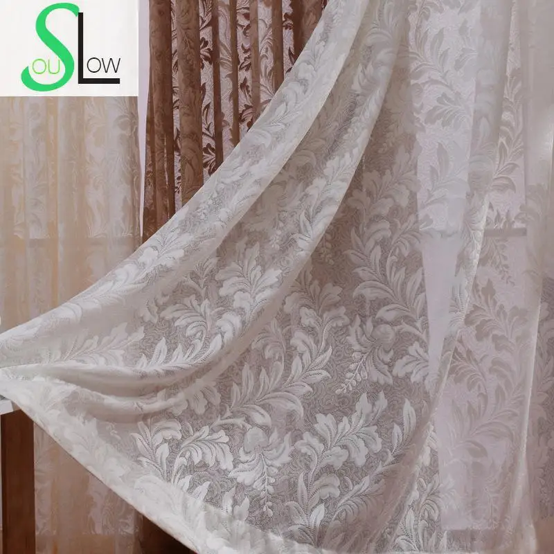 

Slow Soul White Beige Coffee Jacquard Curtain High Grade Modern Pastoral Leaves Curtains Tulle For Living Room Kitchen Bedroom