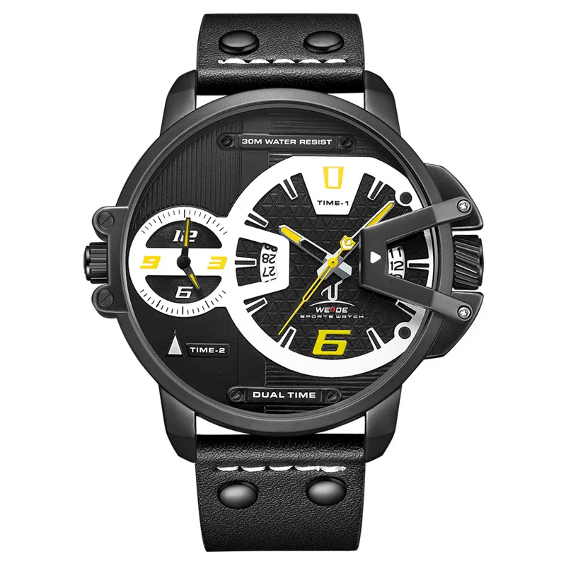 UV1702B-7C WEIDE мужской роскошный спортивный PU кожаный полосатый ремешок кварцевый механизм Аналоговые Авто Дата часы водонепроницаемые наручные часы - Цвет: UV1702B-7C