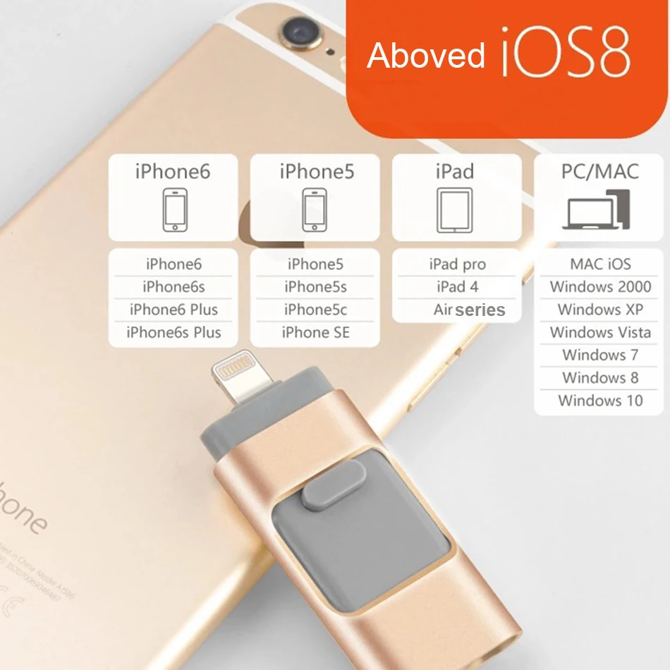 Сверхзвуковой портативный смартфон iphone 3 в 1 USB флеш диск с 8 контактами/разъемом