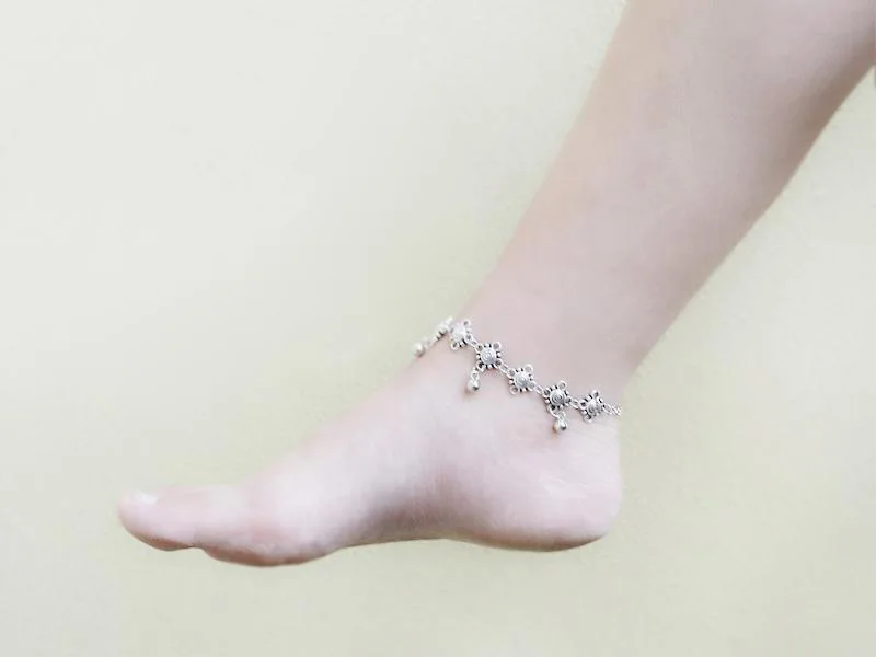 

Gypsy Antique Silver Turkish Flower Ball Anklet Ankle Bracelet Beach Foot Jewelry Ethnic Tribal Festival 12Pcs/lot