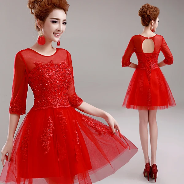 

z 2016 new arrival stock maternity plus size bridal gown evening dress lace short sexy cheap romantic Red 680