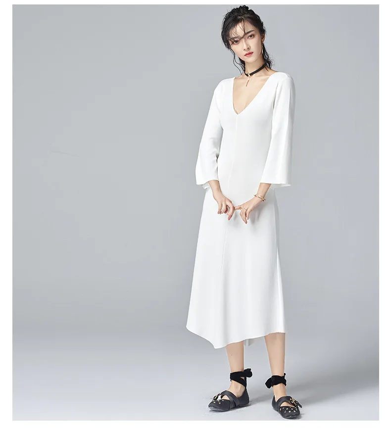 Cakucool вязаное платье Для женщин Весна v образным вырезом пикантные Vestido Корея