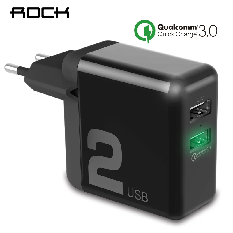 Быстрое зарядное устройство для мобильного телефона ROCK Quick Charge 3.0 30W QC3.0 FCP Fast EU Plug Wall USB для Xiaomi iPhone Samsung Huawei Smart Travel.