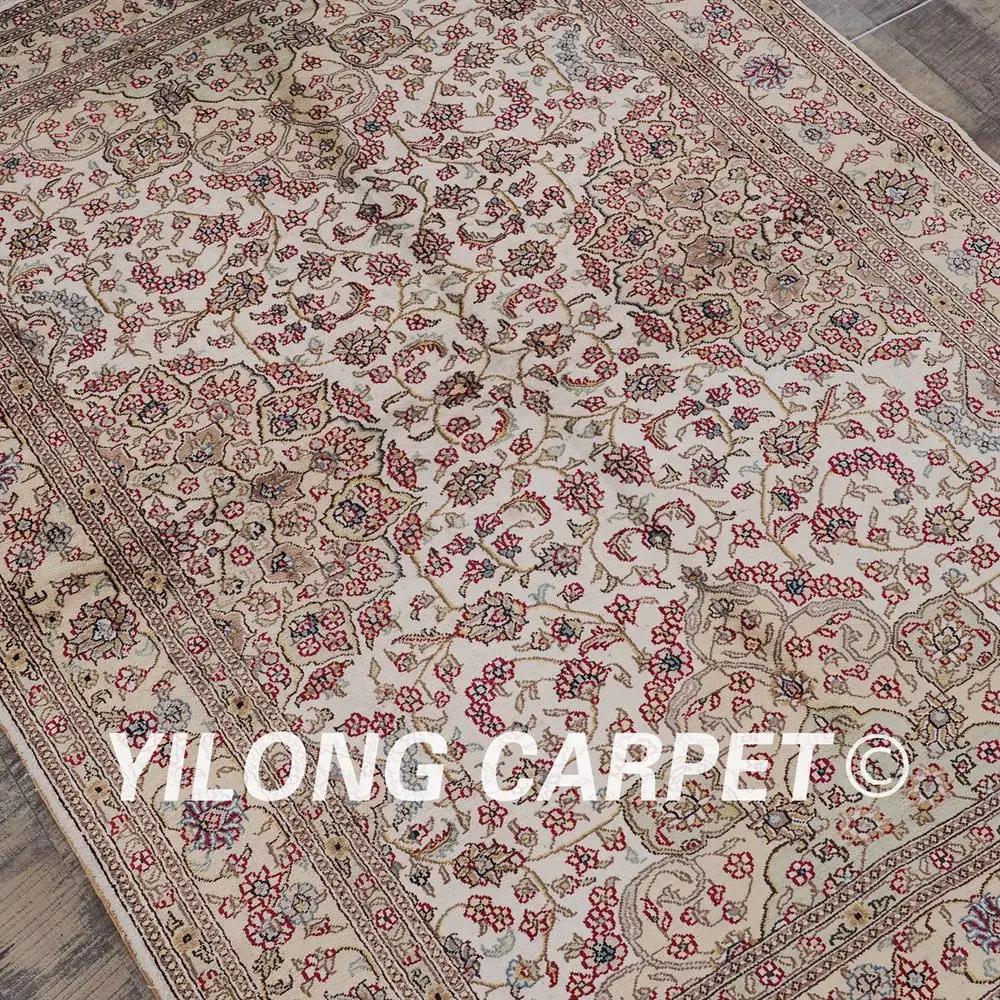 YILONG 4 'x 6' Тебриз ковер ручной работы бежевый vantage цветочный тонкий восточный