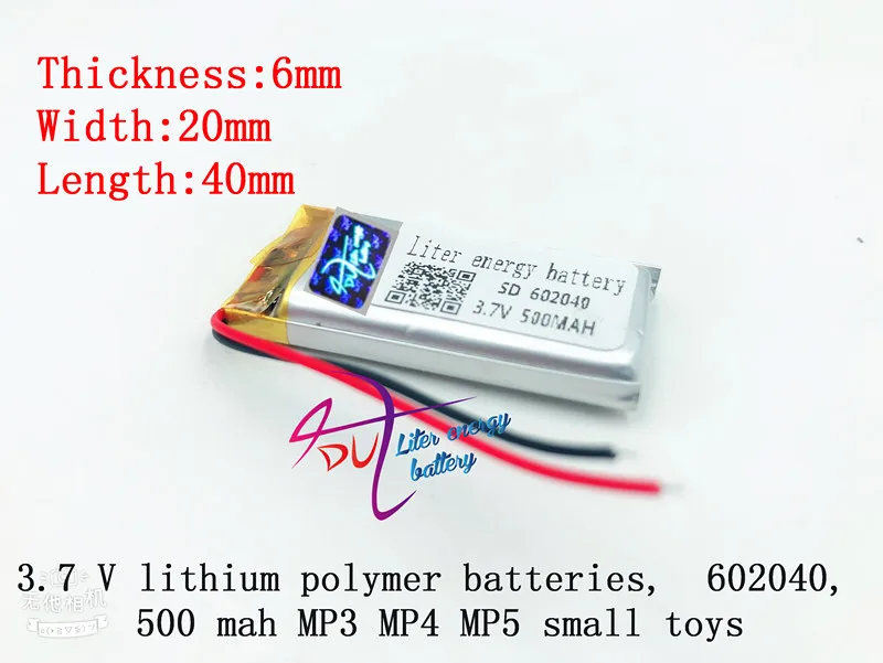 3 7 V 500mAh 602040 литий-полимерный Li-Po литий-ионный аккумулятор Mp3 MP4 MP5 GPS Мобильный bluetooth