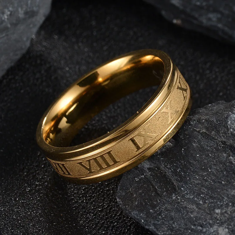 Обручальное кольцо Uzone с римскими буквами мужское средней длины золотого цвета