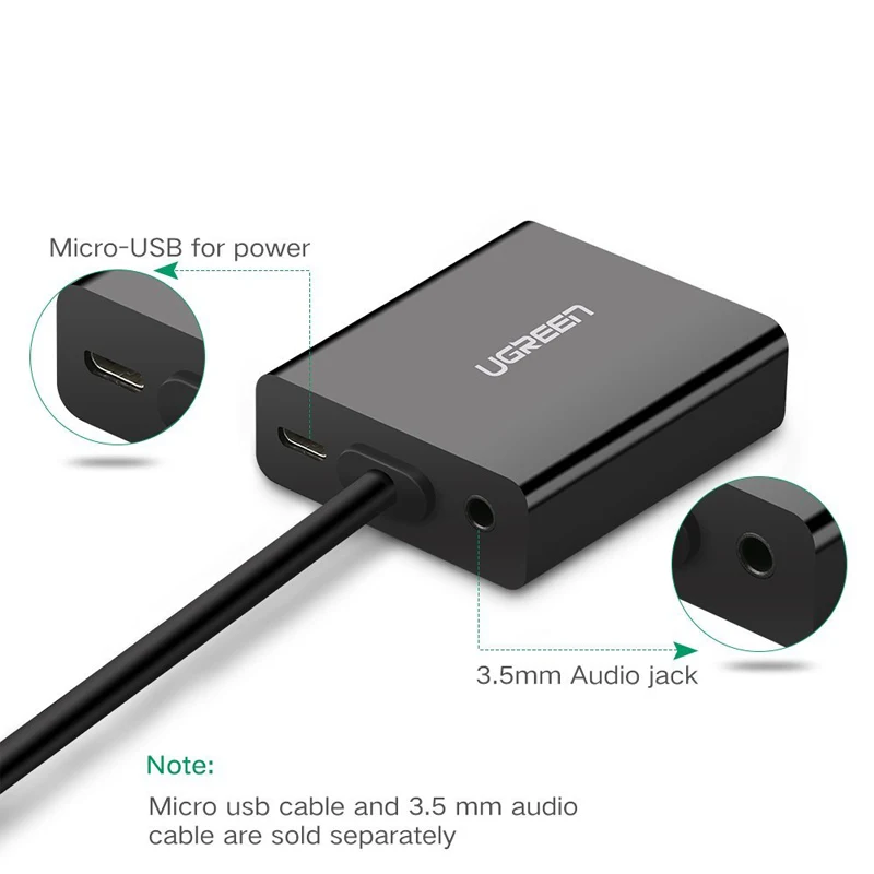 Ugreen Active Micro HDMI в VGA видео адаптер с 3 5 мм аудио и микро USB питания для ультрабуков