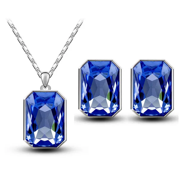Sliver Darkblue 3 шт./компл. queen брендовые свадебные туфли с украшением в виде кристаллов Квадратные подвесные Цепочки и ожерелья, серьги, кольцо, Модные украшения наборы для вечерние Стекло ювелирные изделия - Окраска металла: Sliver Darkblue