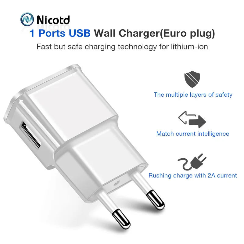 Nicotd 5V 2A USB Charger EU Plug Fast Charging Travel Wall Mobile Phone For Huawei 8C 8X Mate 20 Xiaomi Samsung S10 plus | Мобильные
