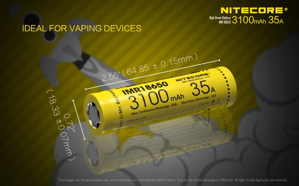 2 шт NITECORE IMR 18650 литий-ионная батарея 3100mAh 35A 3,7 v батарея высокого стока
