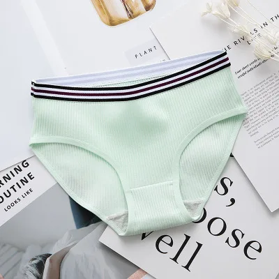 Light Green VDOGRIR бесшовные однотонные полосатые женские хлопковые трусы женское нижнее белье стринги женское белье с низкой талией, Женский трусы Танга - Цвет: Light Green