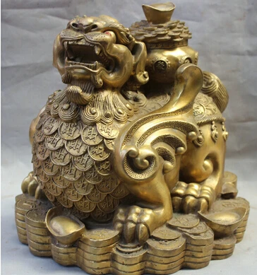 Бесплатная доставка китайский латунный по феншуй фу Pixiu Единорог зверь Kylin чаша