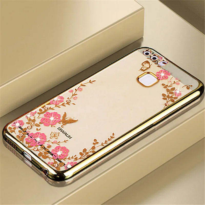 For huawei p9 lite 2017 Case Plating frame Gilded Glitter Crystal TPU silicone soft Back Cover mini plus case |