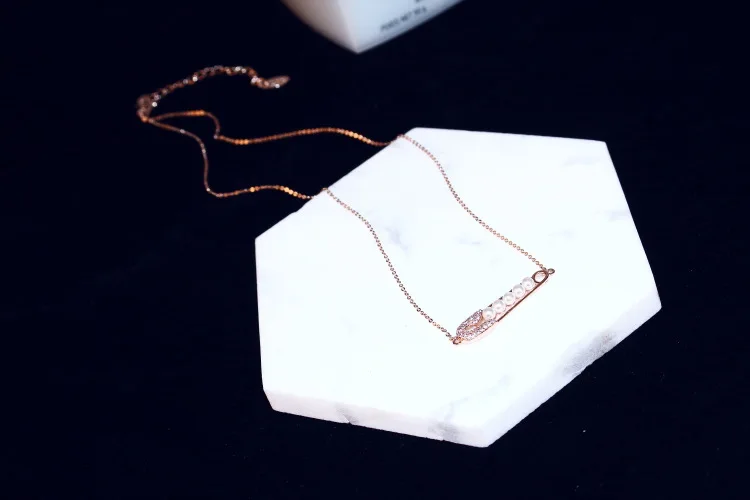 Классическое медное Настоящее розовое золото белое ожерелье с подвеской из