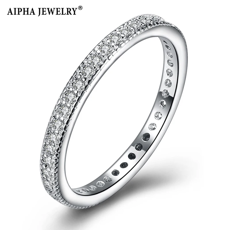 AIPHA Hot White Gold Color Classic Fashion Ring Woman Flat Simple 3A Cubic Zircon Jewelry For Girlfriend's Wedding Gift P5 | Украшения