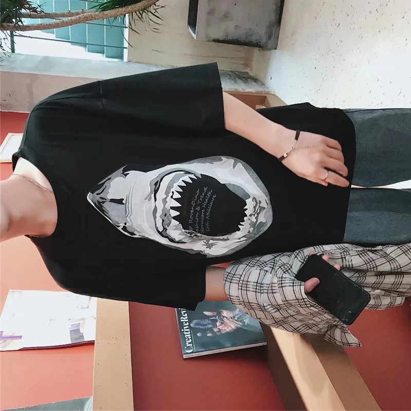 SLOUPPG Модные мужские повседневные хипстерские топы с принтом акулы качественные