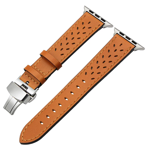 Brown S Ремешок для часов iWatch Apple Watch из натуральной телячьей кожи, 38 мм, 40 мм, 42 мм, 44 мм, серия 1, 2, 3, 4, стальной ремешок с бабочкой и пряжкой - Цвет ремешка: Brown S