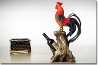 limited edition good 59cm large high grade business crafts home good luck mascot color brass red wine rack cock statue