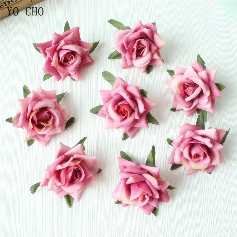 

YO CHO 50pcs/ lots Artificial Flower Head Rose Silk White Pink Peony Fake Flowers Red Artificial Flower Heads Mix Wedding Party
