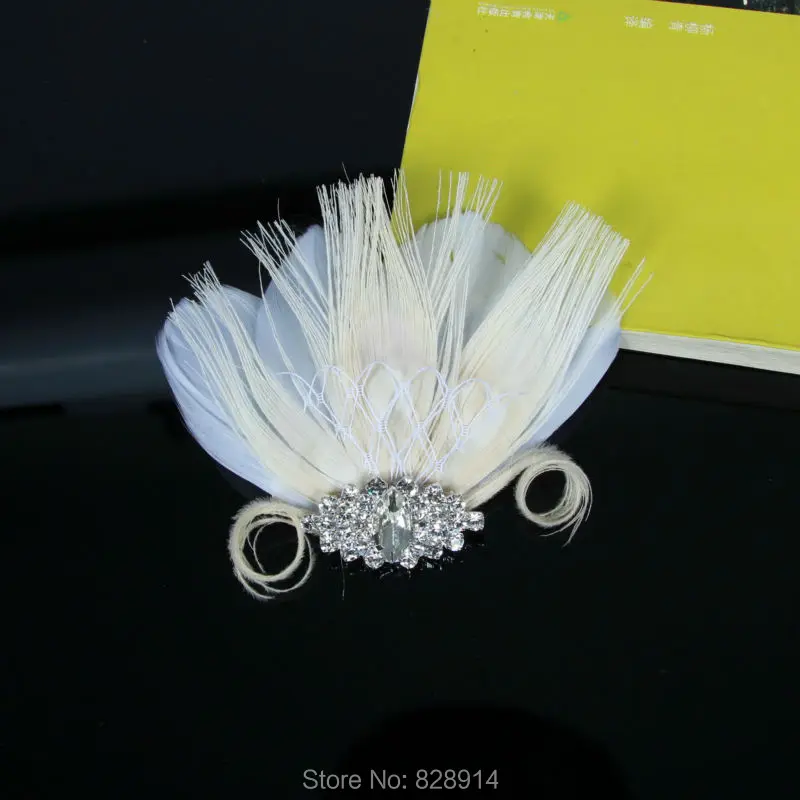 Vintage 1920s Gatsby Dress Hair Clip Artificial Feather Fancy Dress Party Headpiece Hair Band handmade HB8018
