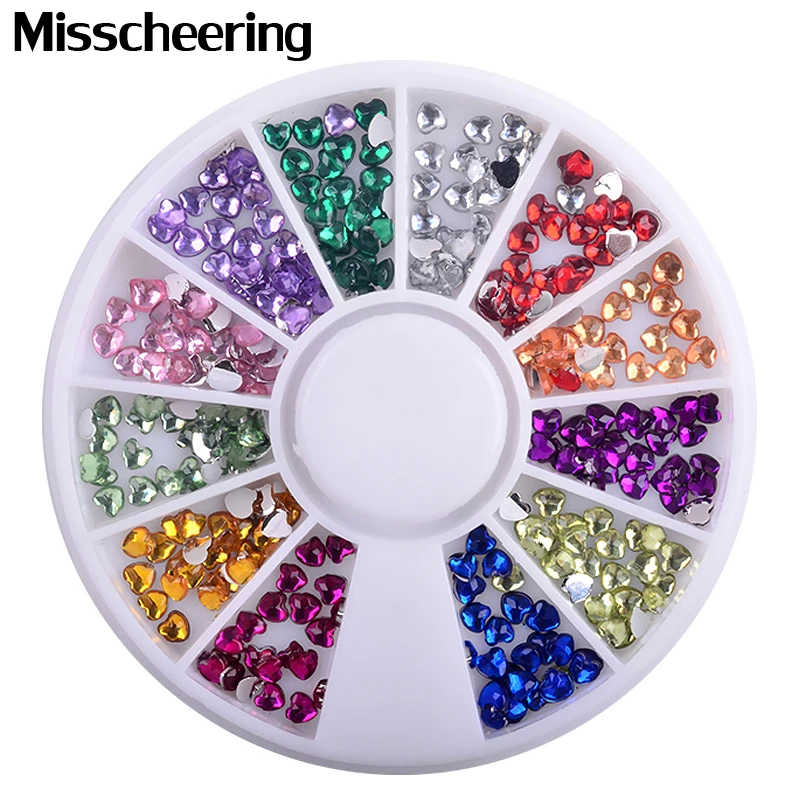 

1 Box Heart Shape Acrylic Nail Art Decoration Wheel Glitter 3D Design Rhinestone Charm Jewelry Nail Accessories Tools