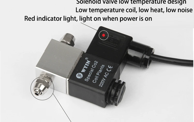 Wyin 1,6 W 110 V-220 V низшее Температура CO2 аквариума Электрический магнитный клапан CO2 Магнитный Соленоидный клапан регулятора