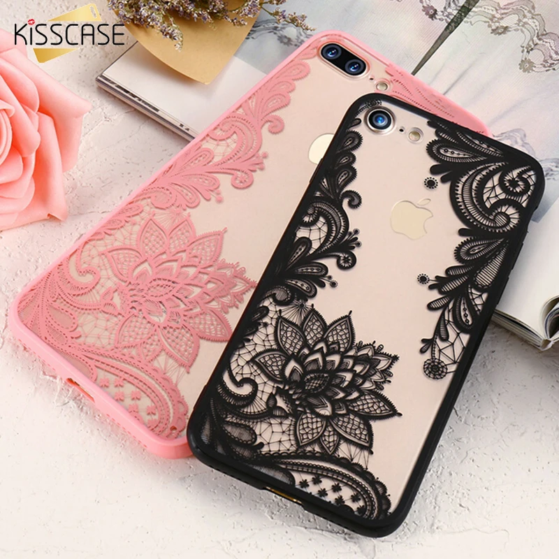 Чехол с кружевным и цветочным принтом KISSCASE для девочек iPhone 6 7 6S Plus 5 5S SE прозрачный