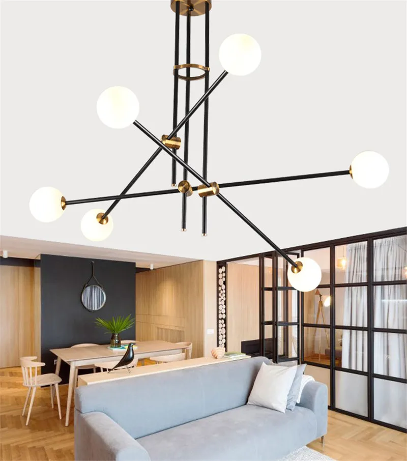 Современный золотой подвесной светильник в форме молекулы стеклянных шаров