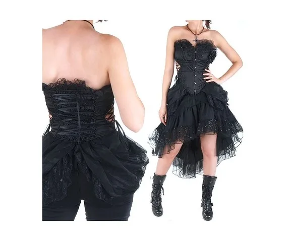 Готический/стимпанк роскошный винтажный корсет черный/белый кружевной с рюшами
