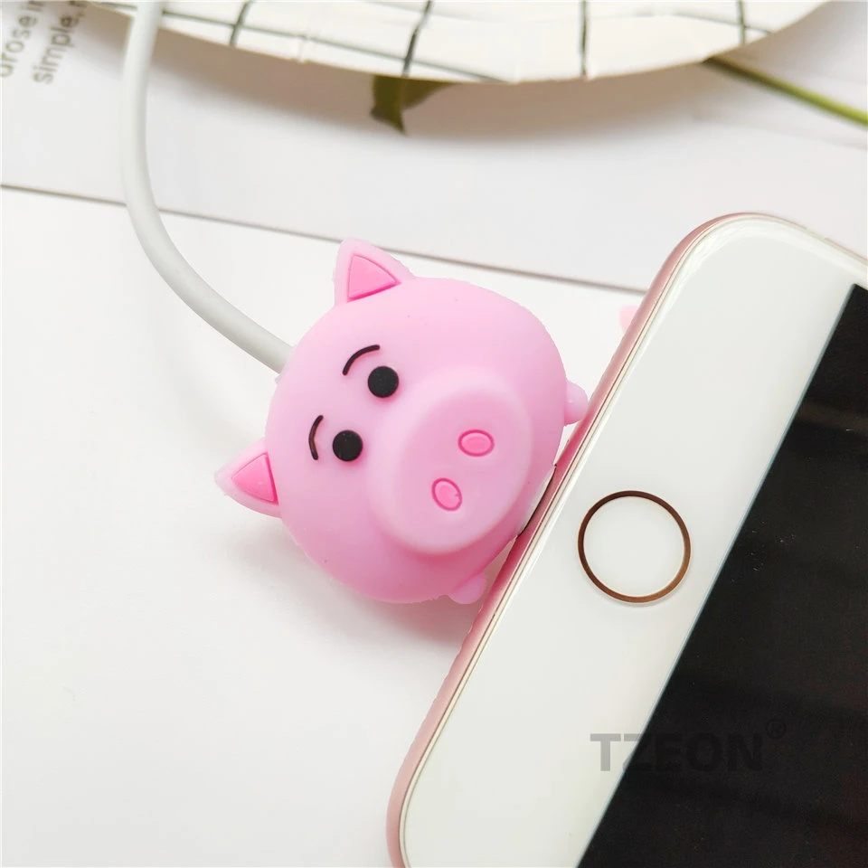 Pig Животные кабель протектор милые аниме из мультфильмов для Iphone освещение Macbook samsung type C Micro USB кабель силиконовая линия протектор - Цвет: Pig