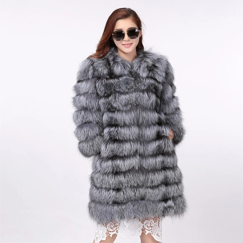 Silver Fox Horizontal Long Section Short Fur Ladies Coat Coat Xuan Fox Fox Fur Grass Single-Breasted Slim Women'S Warm Jacket06