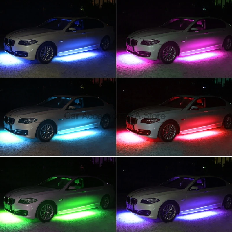 2017 4 шт. Автомобильная RGB Светодиодная лента 5050 SMD декоративные атмосферные лампы