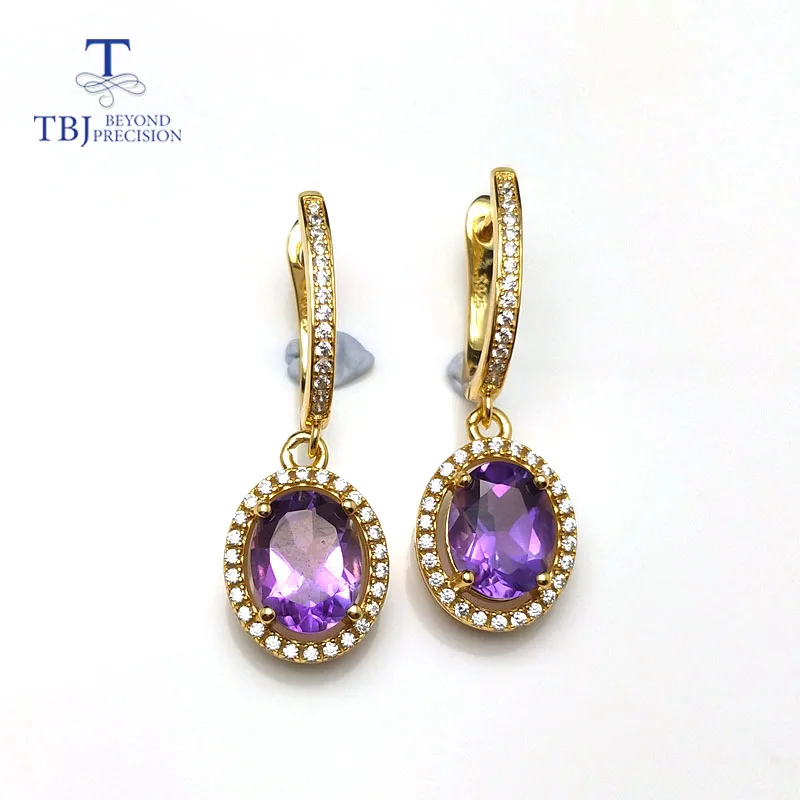 TBJ натуральный Африканский Аметист 3.5ct драгоценный камень застежка серьги