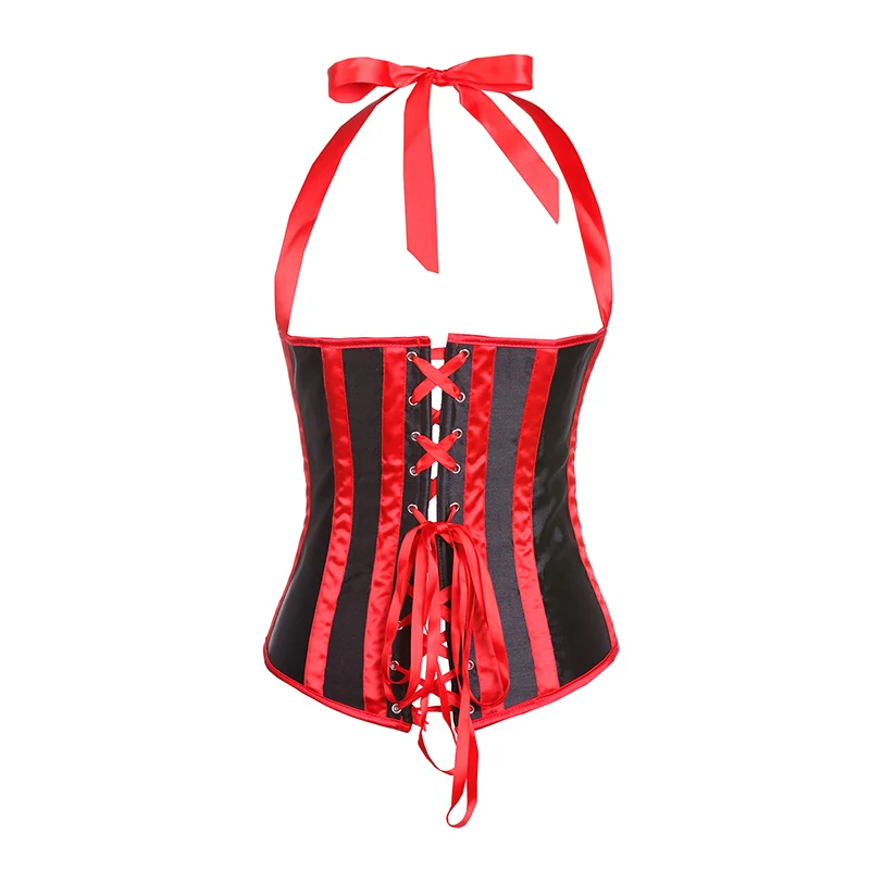 Черно-Красные Полосатые Корсеты под грудью сексуальный стимпанк Холтер стальной