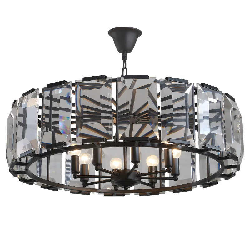 

American fashion crystal chandelier LED black luxury living room dining room retro decorative lights