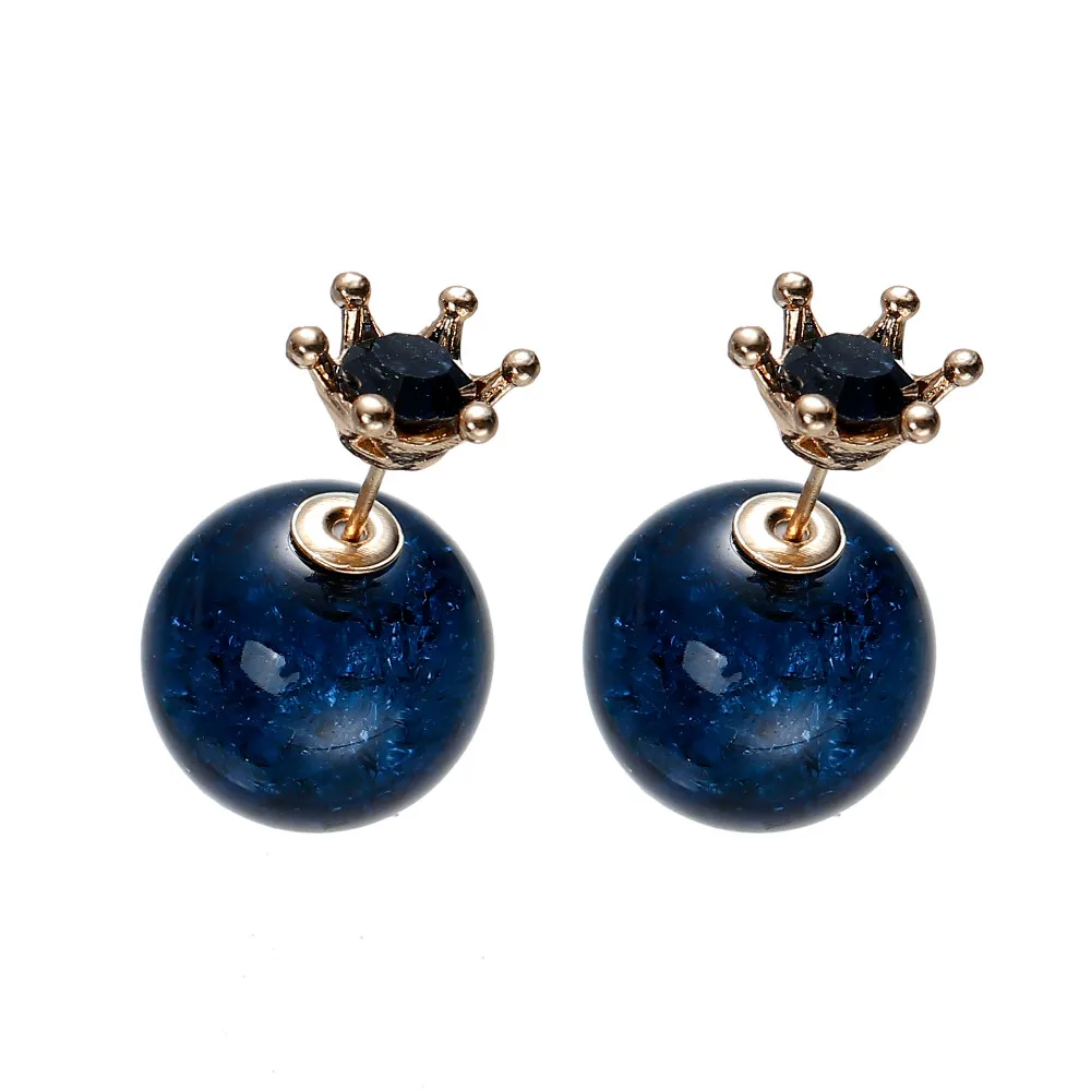 Дорин Box двухсторонний Post Серьги-гвоздики мяч Корона светло-золотистый