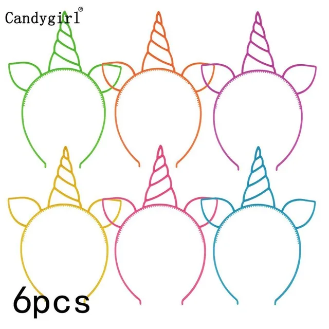 6pc mixcolor unicorn 7 шт., милая пластиковая повязка на голову с кошачьими ушками, яркие цвета, единорог, корона, повязки на голову, для девочек, для детской вечеринки, для ежедневного украшения, аксессуары для волос - Цвет: 6pc mixcolor unicorn