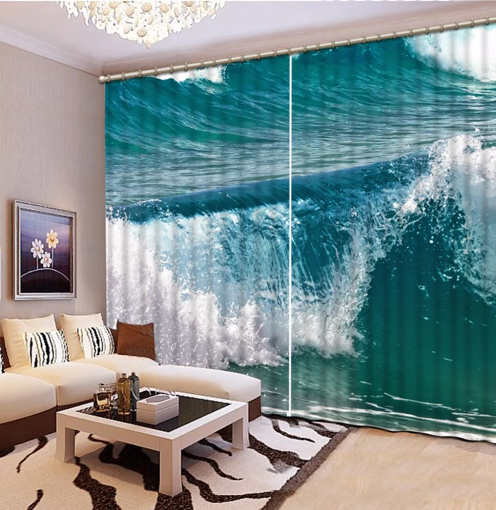

Custom Any Size 3D Curtain Blackout Shade Window Curtains Ocean, Waves Bathroom Curtain Minions Window Curtain String