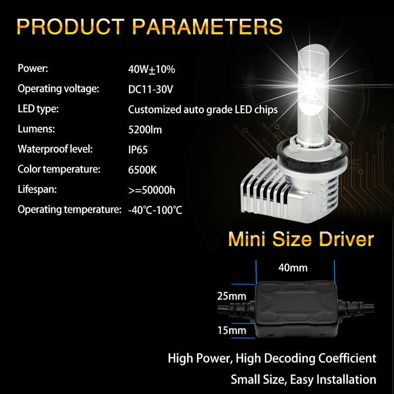 2x CSP светодиодный H7 H4 H11 9005 9006 HB3 HB4 Автомобильные фары с мини размером 10400LM 5500K автомобильные фары для передних противотуманных фар
