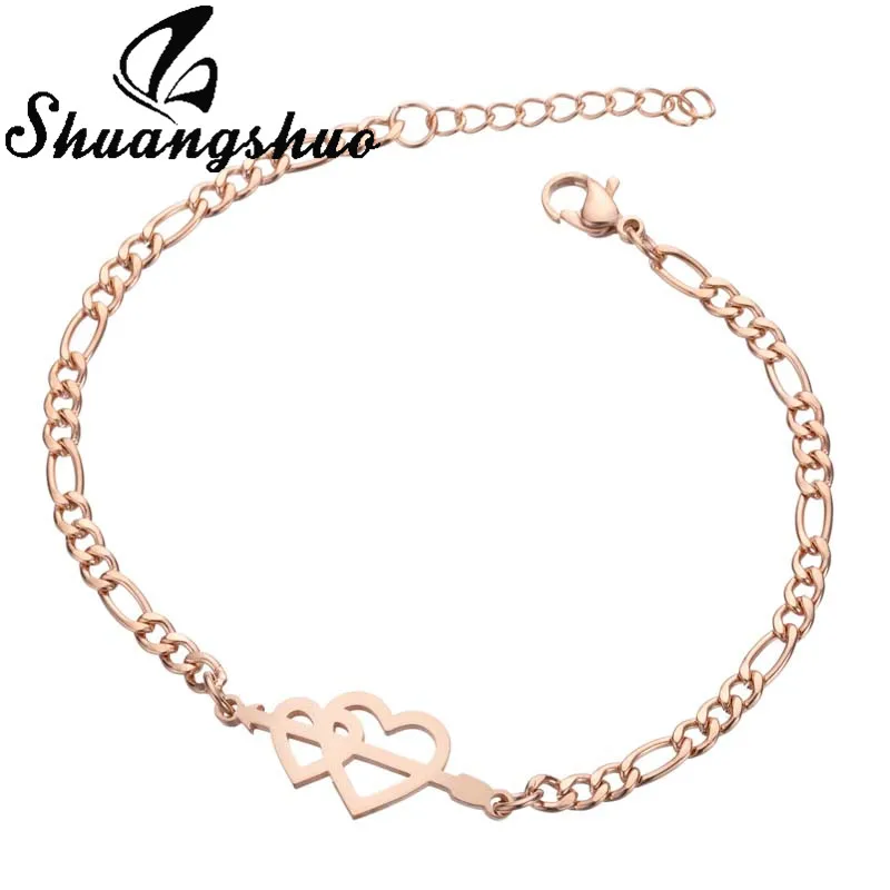 Bracelet SL154R Shuangshuo Шарм браслет с бабочкой для женщин животных нержавеющая сталь звено цепи девушки браслет ювелирные изделия pulseras mujer - Окраска металла: Bracelet SL154R