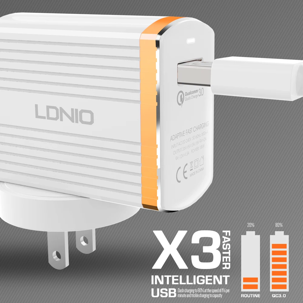 LDNIO A1302Q USB зарядное устройство для путешествий US Plug мобильного телефона поддержка