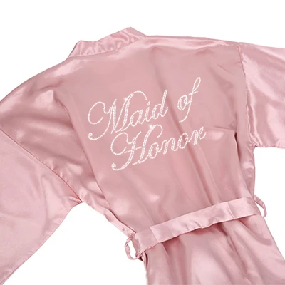 maid honor Sisbigdey пыльно-Розовый Атласный халат невесты со стразами, пишущая подружка невесты, сестра халат атласный свадебный душ кимоно халаты - Цвет: maid honor